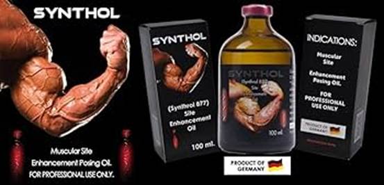 Synthol is a mixture of Triglycerides (Fats), oils, and lidocaine.