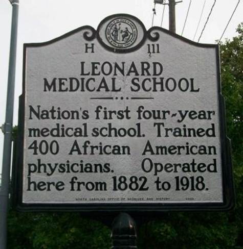 NC Highway Road Sign commemorating Leonard Medical School, Shaw University 